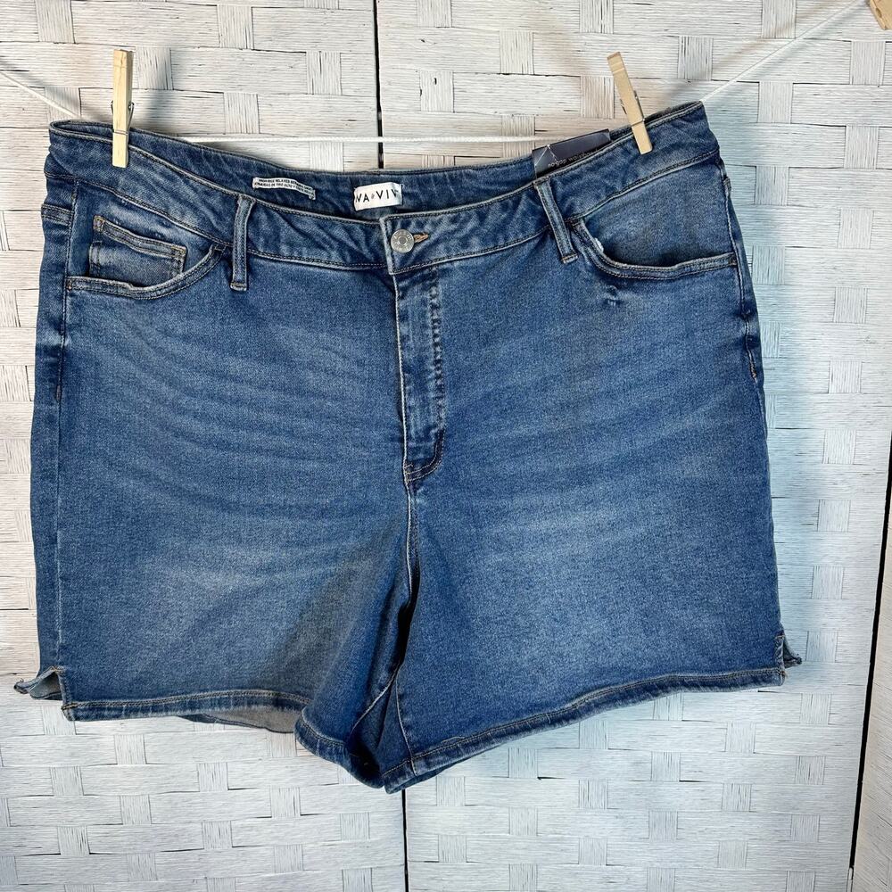 Ava & Viv Womens Shorts High rise relaxed Fit denim dark wash pockets Plus Sz